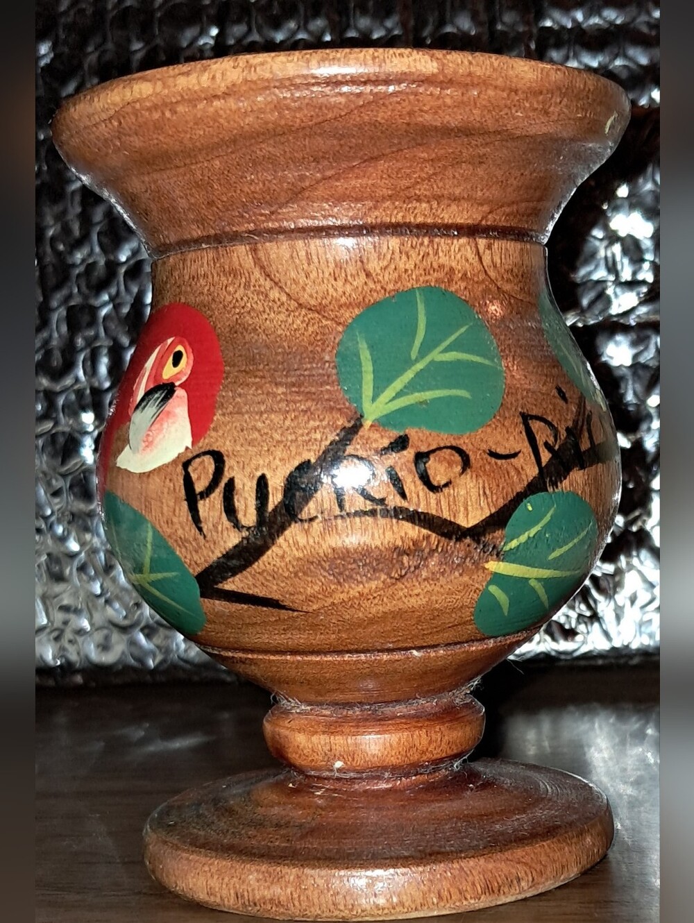 WOOD VASE Hand Painted, PUERTO RICO - Picture 3 of 8